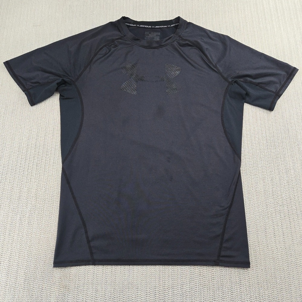 Under Armour Shirt Mens Large Black HeatGear UA Logo Short Sleeve Stretch